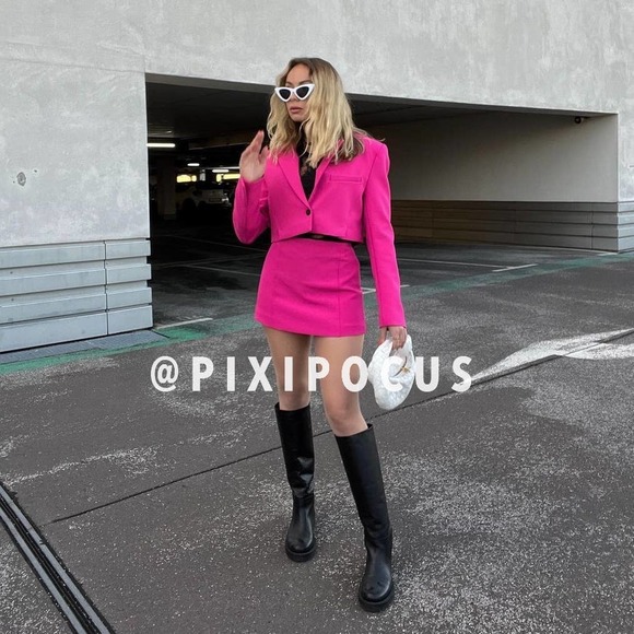 ZARA [ 2 PIECE ] SKIRT SUIT / BLAZER SET FUCHSIA PINK - Picture 12 of 16